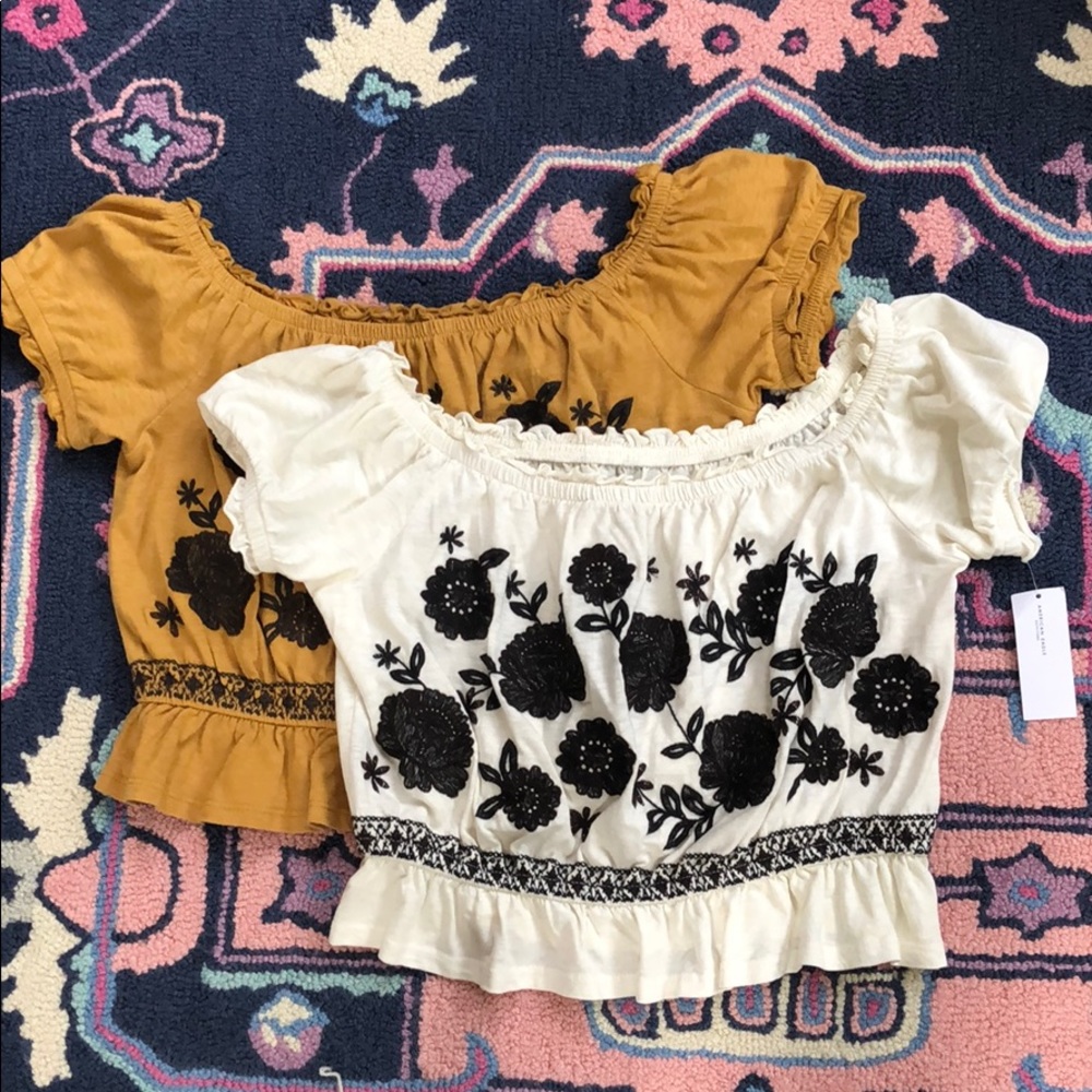 Embroidered Ruffle Crop Top